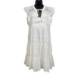 KNOX ROSE tiered cotton embroidered gauze tassel ties ruffled sleeves [S]
